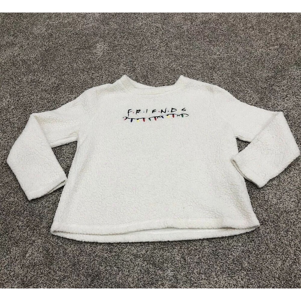 Friends L Fleece Sherpa Sleepwear Shirt Christmas White Embroidered